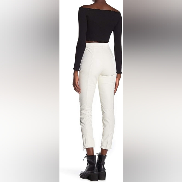 Free People White Faux Leather High Rise Ankle Zip Moto Pants NWT - Picture 4 of 15
